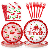 96 Pcs Cherry Birthday Party Plates and Napkins - Grencian