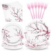 96 Pcs Cherry Blossom Party Plates and Napkins - Grencian