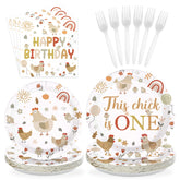 96 Pcs Chicken 1st Birthday Party Plates and Napkins - Grencian