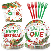 96 Pcs Christmas 1st Birthday Party Plates and Napkins - Grencian
