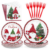 96 Pcs Christmas Gnomes Party Plates and Napkins - Grencian