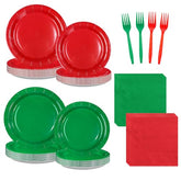 96 Pcs Christmas Red Green Party Plates and Napkins - Grencian