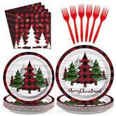 96 Pcs Christmas Tree Paper Plates and Napkins - Grencian