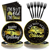 96 Pcs Classic Car Birthday Party Plates and Napkins - Grencian