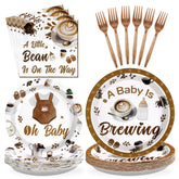 96 Pcs Coffee Baby Shower Party Plates and Napkins - Grencian