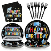 96 Pcs Computer Birthday Party Plates and Napkins - Grencian