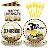 96 Pcs Construction 3rd Birthday Party Plates and Napkins - Grencian