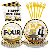 96 Pcs Construction 4th Birthday Party Plates and Napkins - Grencian