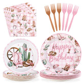 96 Pcs Coquette Bow Cowgirl Birthday Party Plates and Napkins - Grencian