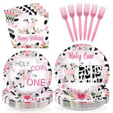 96 Pcs Cow 1st Birthday Party Plates and Napkins - Grencian