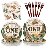 96 Pcs Cowboy 1st Party Plates and Napkins - Grencian
