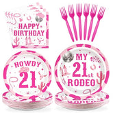 96 Pcs Cowgirl 21st Birthday Party Plates and Napkins - Grencian