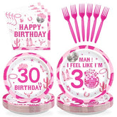 96 Pcs Cowgirl 30th Birthday Party Plates and Napkins - Grencian