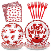 96 Pcs Crab Birthday Party Plates and Napkins - Grencian