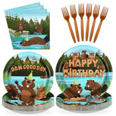 96 Pcs Cute Beaver Birthday Party Plates and Napkins - Grencian