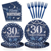 96 Pcs Denim Diamonds 30th Birthday Party Plates and Napkins - Grencian