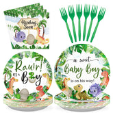96 Pcs Dinosaur Baby Shower Party Plates and Napkins - Grencian