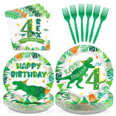 96 Pcs Dinosaur 4th Birthday Party Plates and Napkins - Grencian