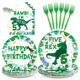 96 Pcs Dinosaur 5th Birthday Party Plates and Napkins - Grencian
