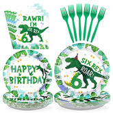 96 Pcs Dinosaur 6th Birthday Party Plates and Napkins - Grencian