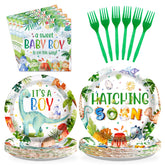 96 Pcs Dinosaur Baby Shower Party Plates and Napkins - Grencian