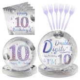 96 Pcs Disco 10th Birthday Party Plates and Napkins - Grencian