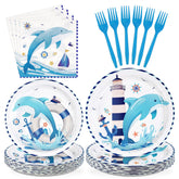 96 Pcs Dolphin Party Plates and Napkins - Grencian