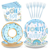96 Pcs Donuts Baby Shower Party Plates and Napkins - Grencian