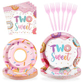 96 Pcs Donuts Birthday Party Plates and Napkins - Grencian
