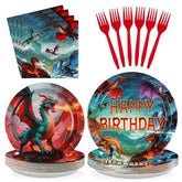 96 Pcs Dragon Birthday Party Plates and Napkins - Grencian