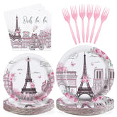96 Pcs Eiffel Tower Party Plates and Napkins - Grencian