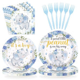 96 Pcs Elephant Baby Shower Party Plates and Napkins - Grencian