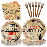 96 Pcs Escape Room Birthday Party Plates and Napkins - Grencian