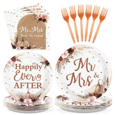 96 Pcs Fall Boho Bridal Shower Party Plates and Napkins - Grencian