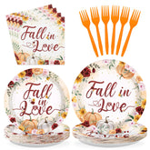 96 Pcs Fall Bridal Shower Party Plates and Napkins - Grencian