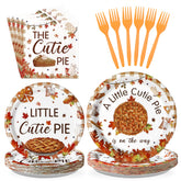 96 Pcs Fall Cutie Pie Baby Shower Party Plates and Napkins - Grencian