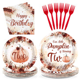 96 Pcs Fall Pumkin 2nd Birthday Party Plates and Napkins - Grencian