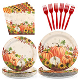 96 Pcs Fall Pumpkin Sunflower Party Plates and Napkins - Grencian