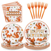 96 Pcs Fall Squirrel Birthday Party Plates and Napkins - Grencian