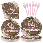 96 Pcs Feliz Cumpleaños Party Plates and Napkins - Grencian