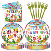 96 Pcs Feliz Dia Del Niño Party Plates and Napkins - Grencian