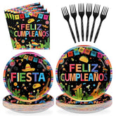 96 Pcs Fiesta Mexican Party Plates and Napkins - Grencian