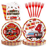 96 Pcs Fire Truck 4th Birthday Party Plates and Napkins - Grencian
