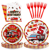 96 Pcs Fire Truck 5th Birthday Party Plates and Napkins - Grencian