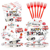 96 Pcs Fire Truck Birthday Party Plates and Napkins - Grencian