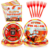 96 Pcs Firefighter Birthday Party Plates and Napkins - Grencian