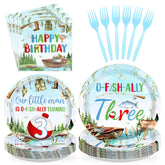 96 Pcs Fishing 3rd Birthday Party Plates and Napkins - Grencian