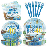 96 Pcs Fishing 40th Birthday Party Plates and Napkins - Grencian