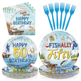 96 Pcs Fishing 50th Birthday Party Plates and Napkins - Grencian