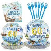 96 Pcs Fishing 60th Birthday Party Plates and Napkins - Grencian